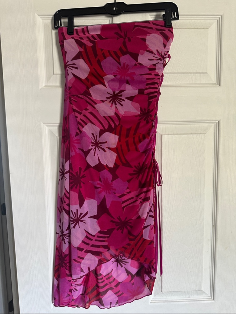 Vintage Y2K Pink Strapless Ruched Midi Dress